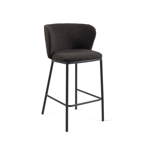Ciselia Hocker mit Bouclé in Schwarz und schwarzen Stahlbeinen Höhe 65 cm FSC Mix Credit - ZEN ZONE Furniture