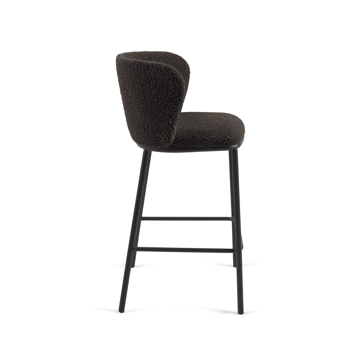 Ciselia Hocker mit Bouclé in Schwarz und schwarzen Stahlbeinen Höhe 65 cm FSC Mix Credit - ZEN ZONE Furniture