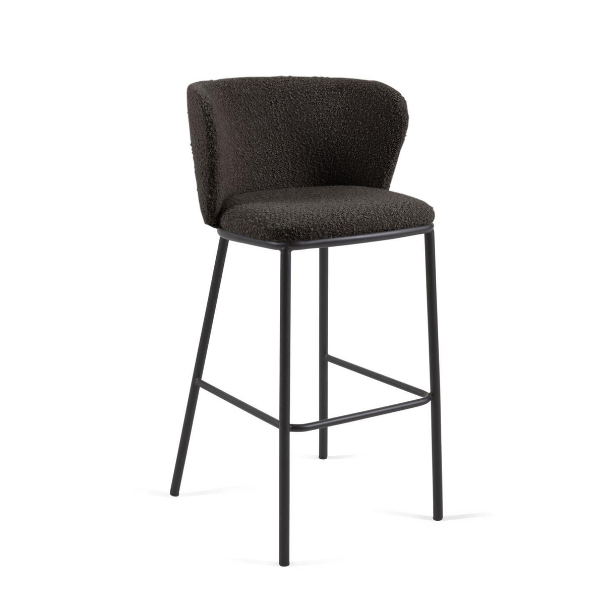 Ciselia Hocker mit Bouclé in Schwarz und schwarzen Stahlbeinen Höhe 75 cm FSC Mix Credit - ZEN ZONE Furniture