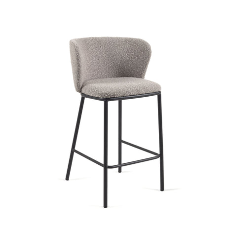 Ciselia Hocker mit Bouclé-Bezug in Hellgrau und schwarzen Stahlbeinen Höhe 65 cm - ZEN ZONE Furniture