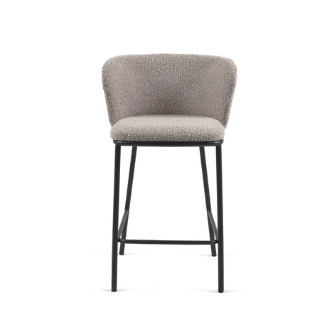 Ciselia Hocker mit Bouclé-Bezug in Hellgrau und schwarzen Stahlbeinen Höhe 65 cm - ZEN ZONE Furniture