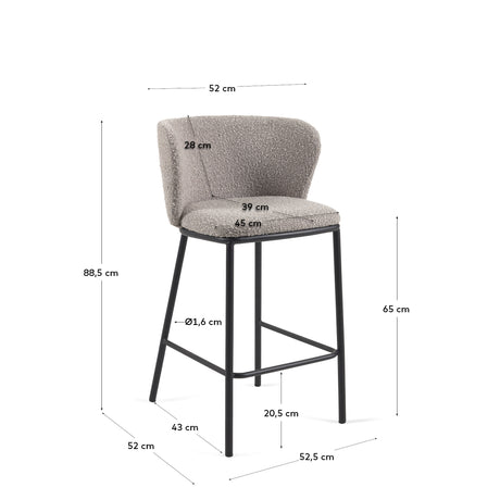 Ciselia Hocker mit Bouclé-Bezug in Hellgrau und schwarzen Stahlbeinen Höhe 65 cm - ZEN ZONE Furniture