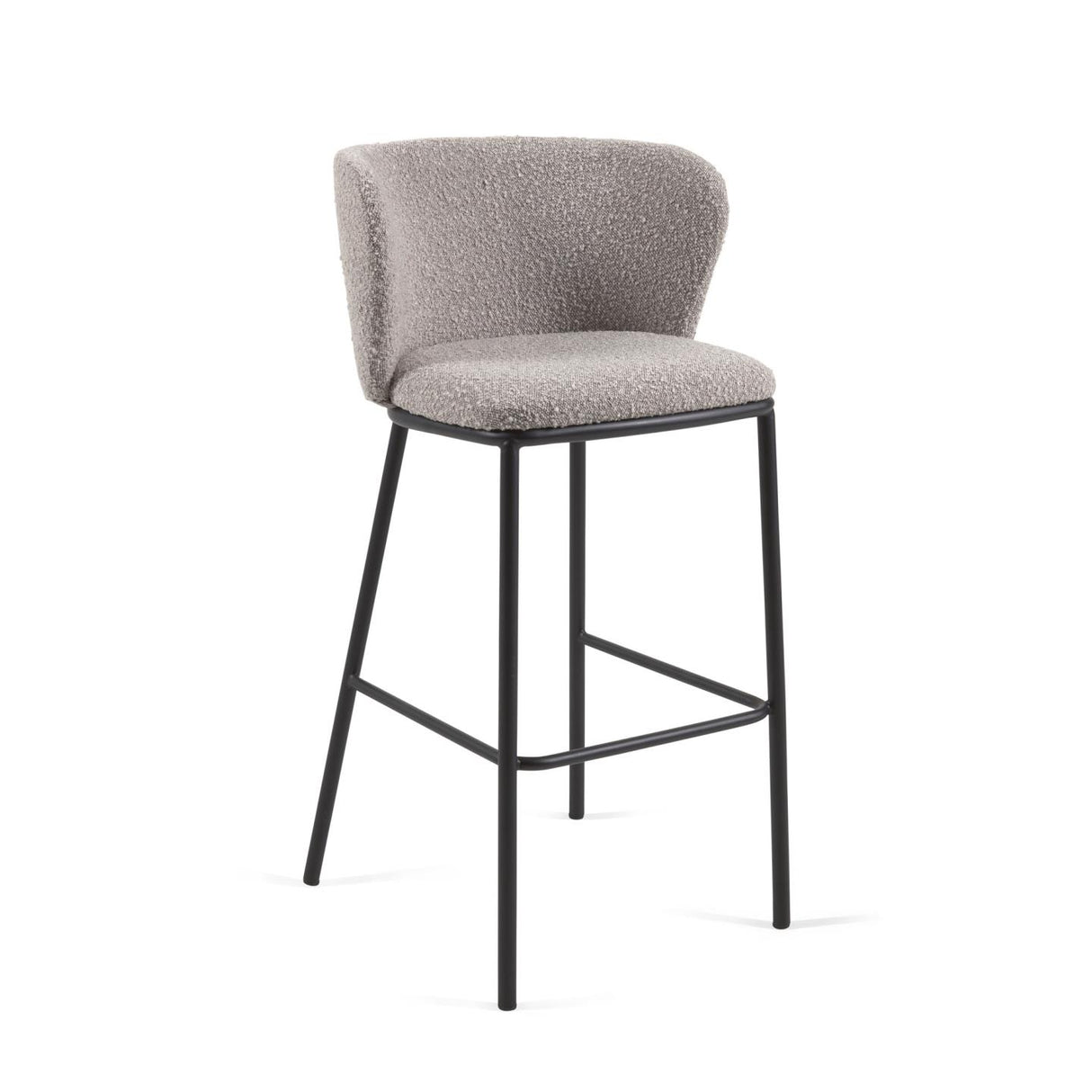 Ciselia Hocker mit hellgrauem Bouclé und schwarzen Stahlbeinen Höhe 75 cm hoch FSC Mix Credit - ZEN ZONE Furniture