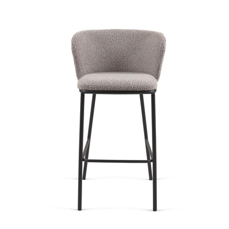 Ciselia Hocker mit hellgrauem Bouclé und schwarzen Stahlbeinen Höhe 75 cm hoch FSC Mix Credit - ZEN ZONE Furniture