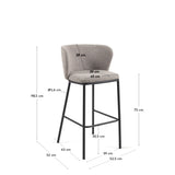 Ciselia Hocker mit hellgrauem Bouclé und schwarzen Stahlbeinen Höhe 75 cm hoch FSC Mix Credit - ZEN ZONE Furniture