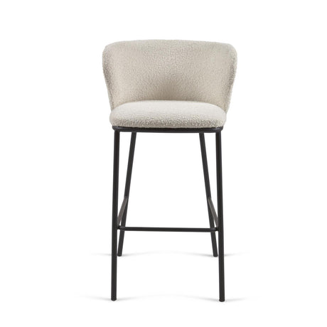 Ciselia Hocker mit Bouclé-Bezug in Weiß und schwarzen Stahlbeinen Höhe 75 cm FSC Mix Credit - ZEN ZONE Furniture
