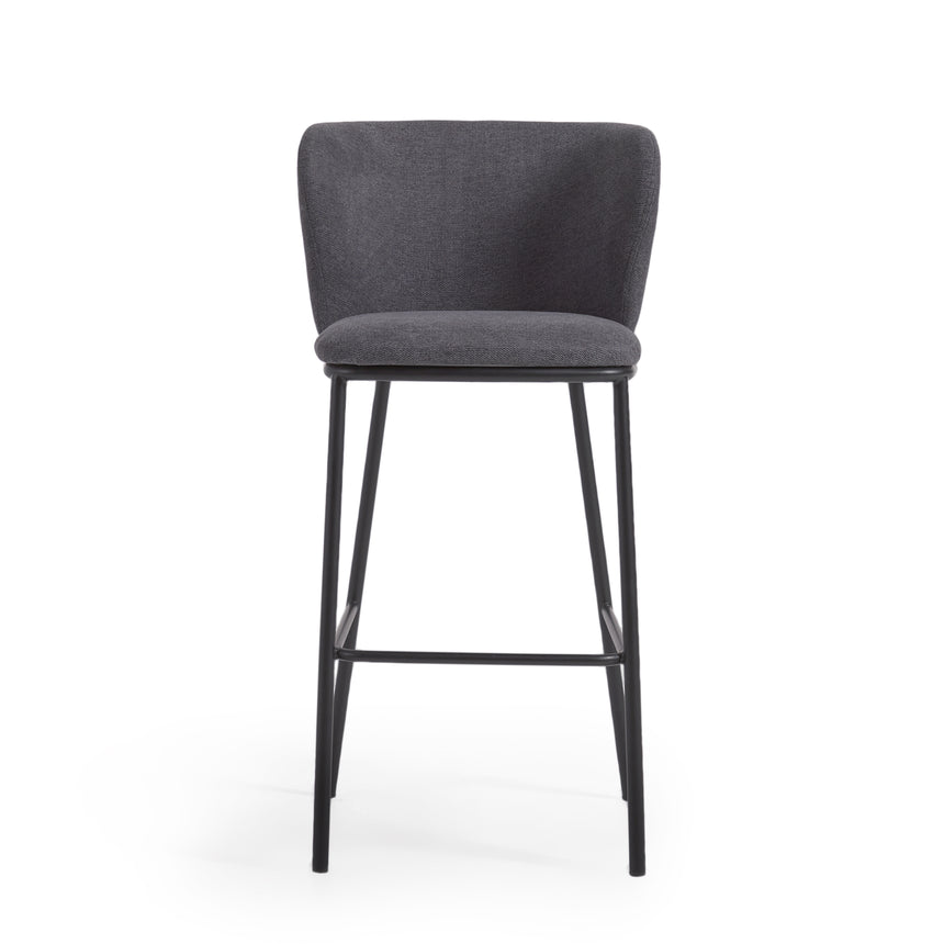 Ciselia Hocker dunkelgrauer Chenille und Stahlbeine in Schwarz Höhe 75 cm FSC Mix Credit - ZEN ZONE Furniture