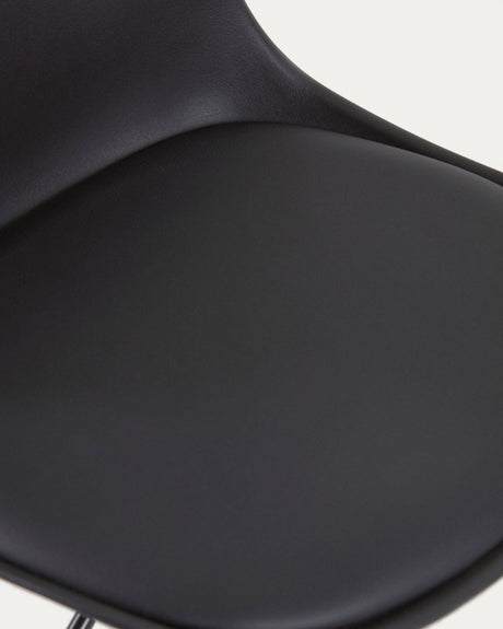 Hocker Orlando - T aus schwarzem Kunstleder und mattschwarzem Stahl 60-82 cm - ZEN ZONE Furniture