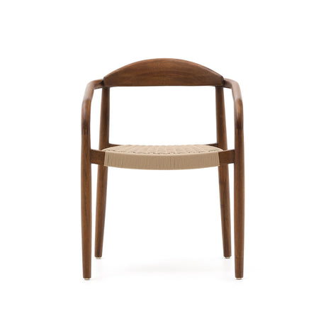Nina stapelbarer Stuhl aus massivem Akazienholz mit Nussholzfinish und Seil in Beige FSC 100% - ZEN ZONE Furniture