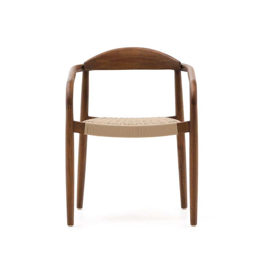 Nina stapelbarer Stuhl aus massivem Akazienholz mit Nussholzfinish und Seil in Beige FSC 100% - ZEN ZONE Furniture