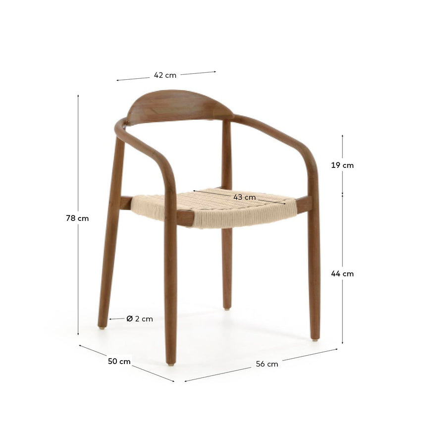 Nina stapelbarer Stuhl aus massivem Akazienholz mit Nussholzfinish und Seil in Beige FSC 100% - ZEN ZONE Furniture