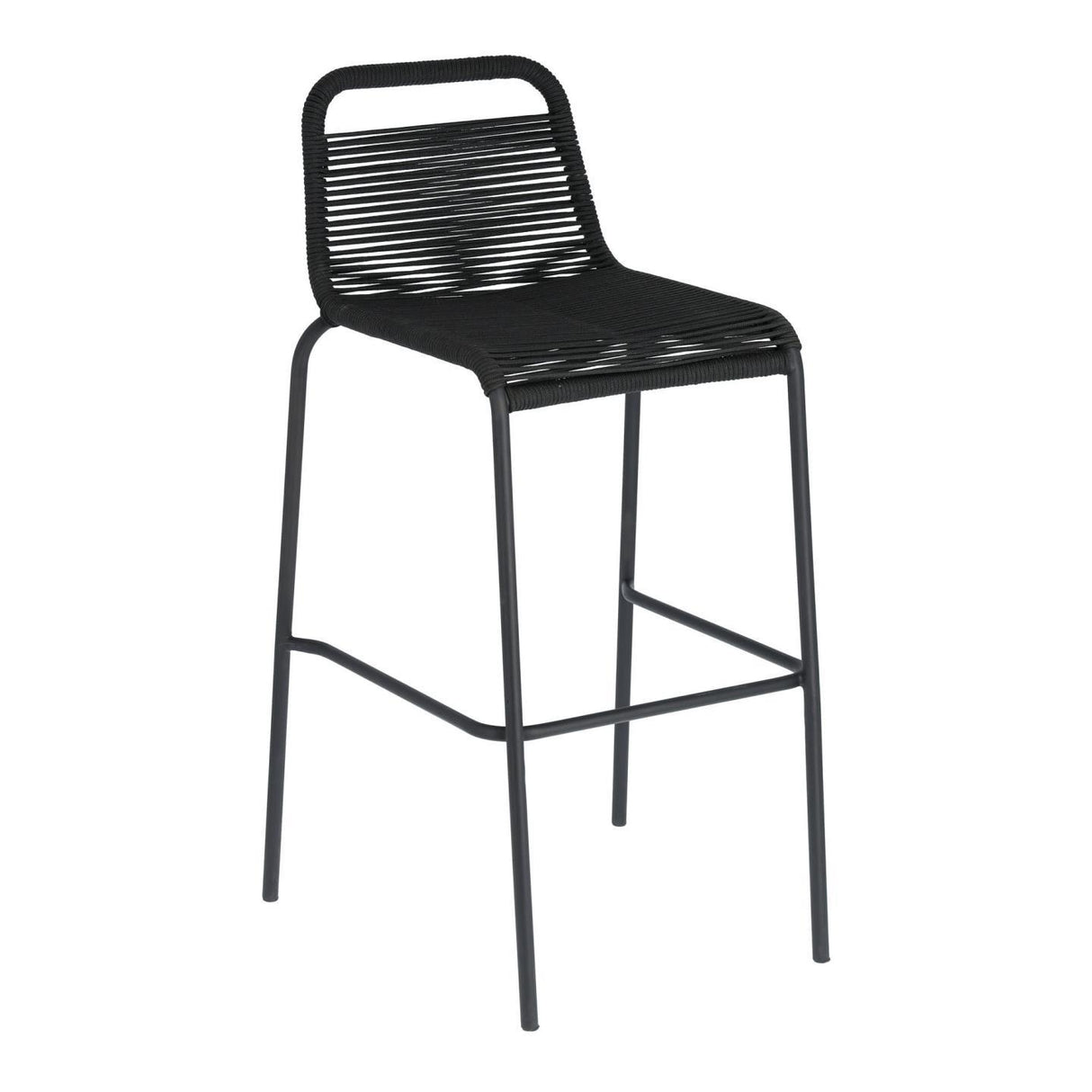 Lambton stapelbarer Hocker aus schwarzem Seil und Stahl mit schwarzem Finish Höhe 74 cm - ZEN ZONE Furniture