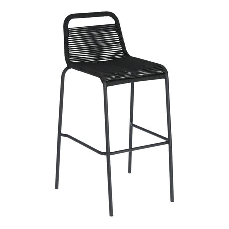 Lambton stapelbarer Hocker aus schwarzem Seil und Stahl mit schwarzem Finish Höhe 74 cm - ZEN ZONE Furniture