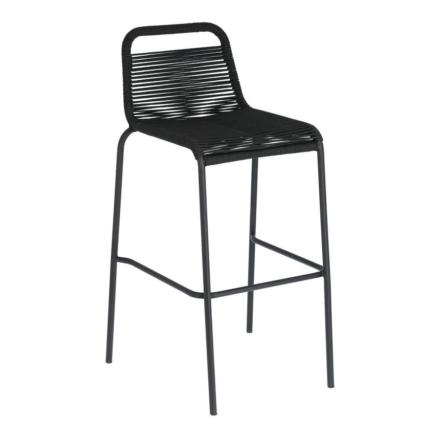 Lambton stapelbarer Hocker aus schwarzem Seil und Stahl mit schwarzem Finish Höhe 74 cm - ZEN ZONE Furniture