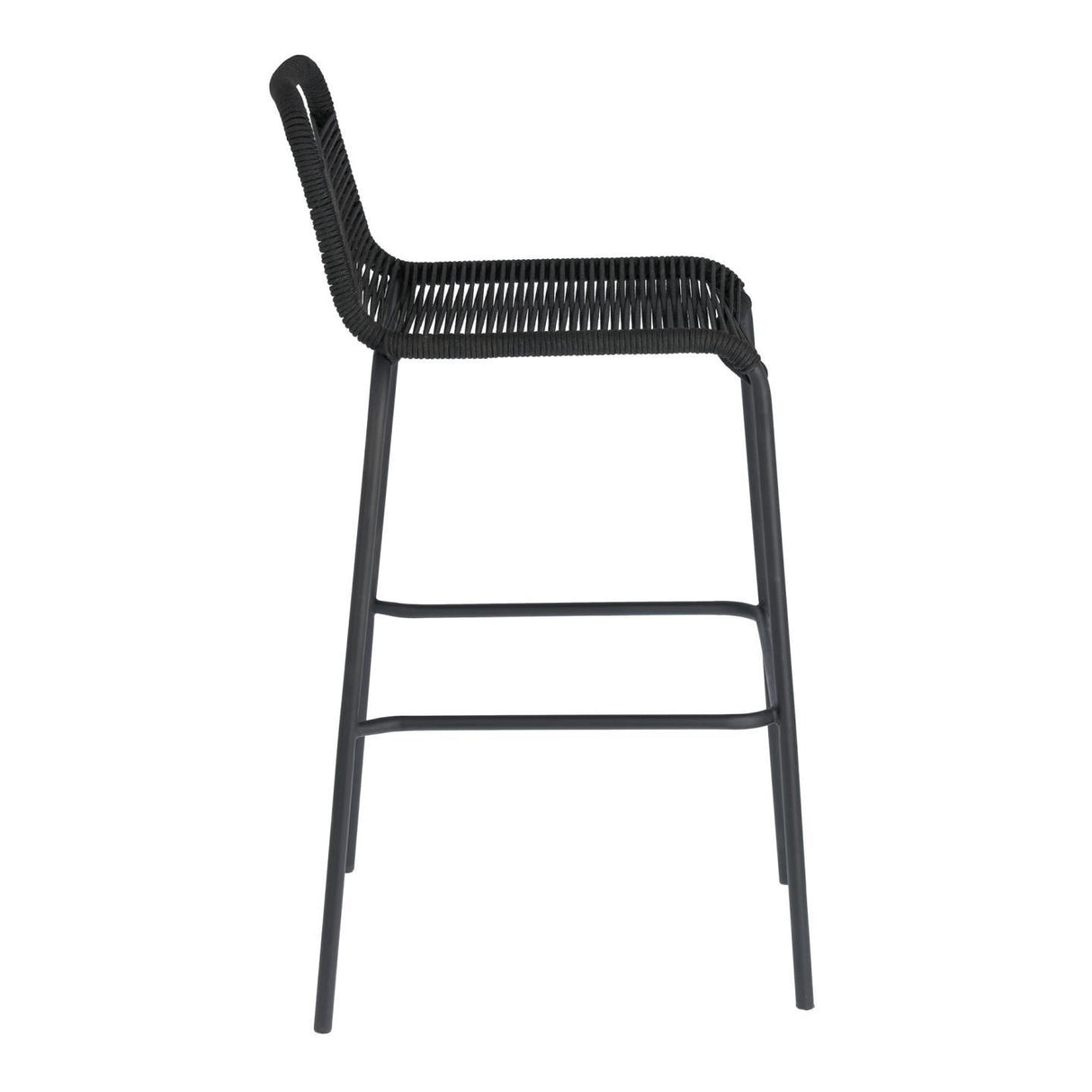 Lambton stapelbarer Hocker aus schwarzem Seil und Stahl mit schwarzem Finish Höhe 74 cm - ZEN ZONE Furniture