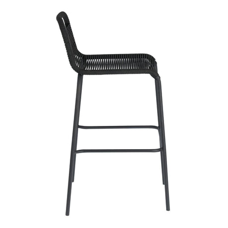 Lambton stapelbarer Hocker aus schwarzem Seil und Stahl mit schwarzem Finish Höhe 74 cm - ZEN ZONE Furniture