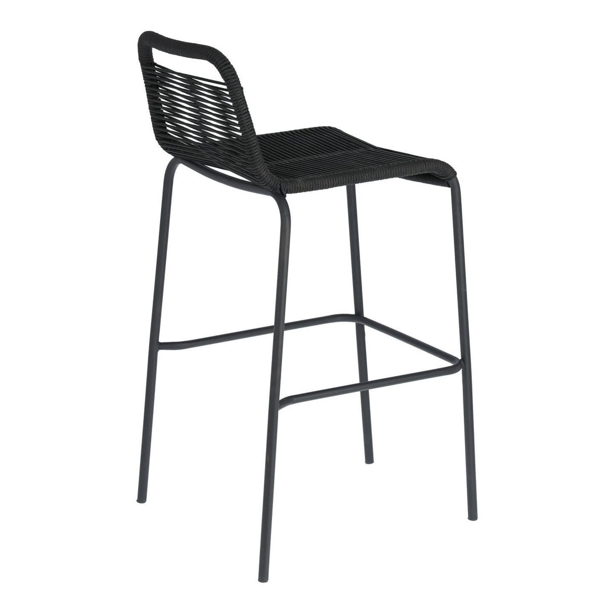 Lambton stapelbarer Hocker aus schwarzem Seil und Stahl mit schwarzem Finish Höhe 74 cm - ZEN ZONE Furniture
