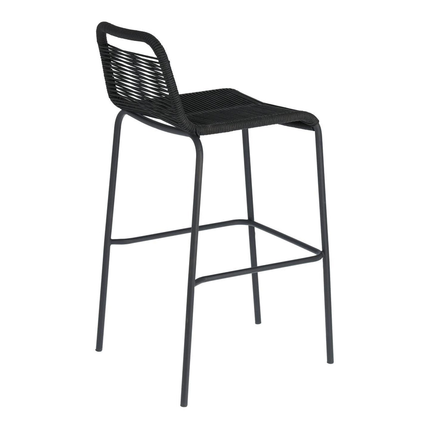 Lambton stapelbarer Hocker aus schwarzem Seil und Stahl mit schwarzem Finish Höhe 74 cm - ZEN ZONE Furniture
