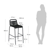 Lambton stapelbarer Hocker aus schwarzem Seil und Stahl mit schwarzem Finish Höhe 74 cm - ZEN ZONE Furniture