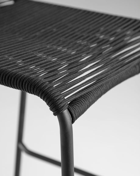 Lambton stapelbarer Hocker aus schwarzem Seil und Stahl mit schwarzem Finish Höhe 74 cm - ZEN ZONE Furniture