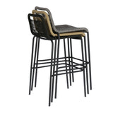 Lambton stapelbarer Hocker aus braunem Seil und Stahl mit schwarzem Finish Höhe 74 cm - ZEN ZONE Furniture
