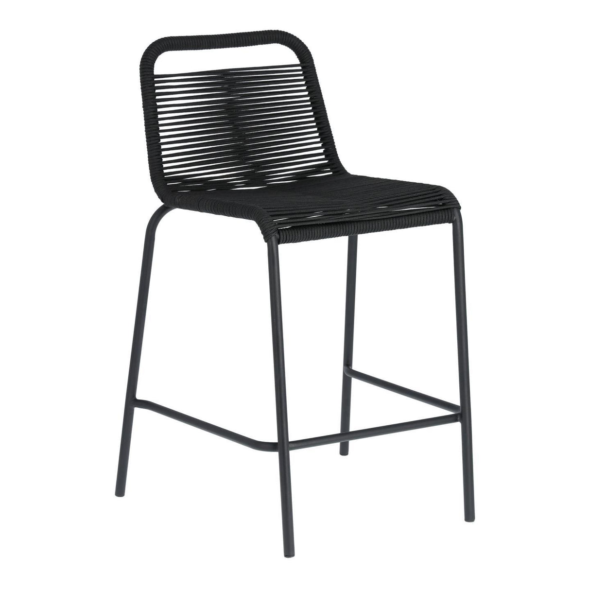 Lambton stapelbarer Hocker aus schwarzem Seil und Stahl mit schwarzem Finish Höhe 62 cm - ZEN ZONE Furniture