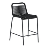 Lambton stapelbarer Hocker aus schwarzem Seil und Stahl mit schwarzem Finish Höhe 62 cm - ZEN ZONE Furniture