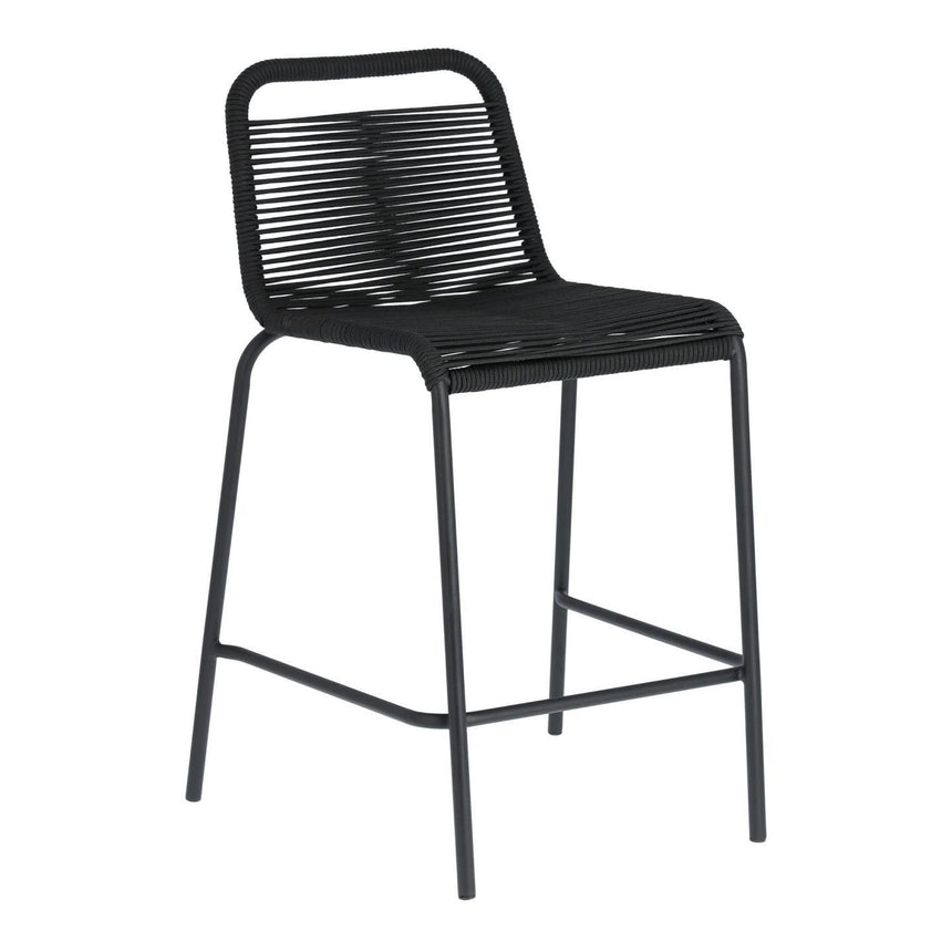 Lambton stapelbarer Hocker aus schwarzem Seil und Stahl mit schwarzem Finish Höhe 62 cm - ZEN ZONE Furniture
