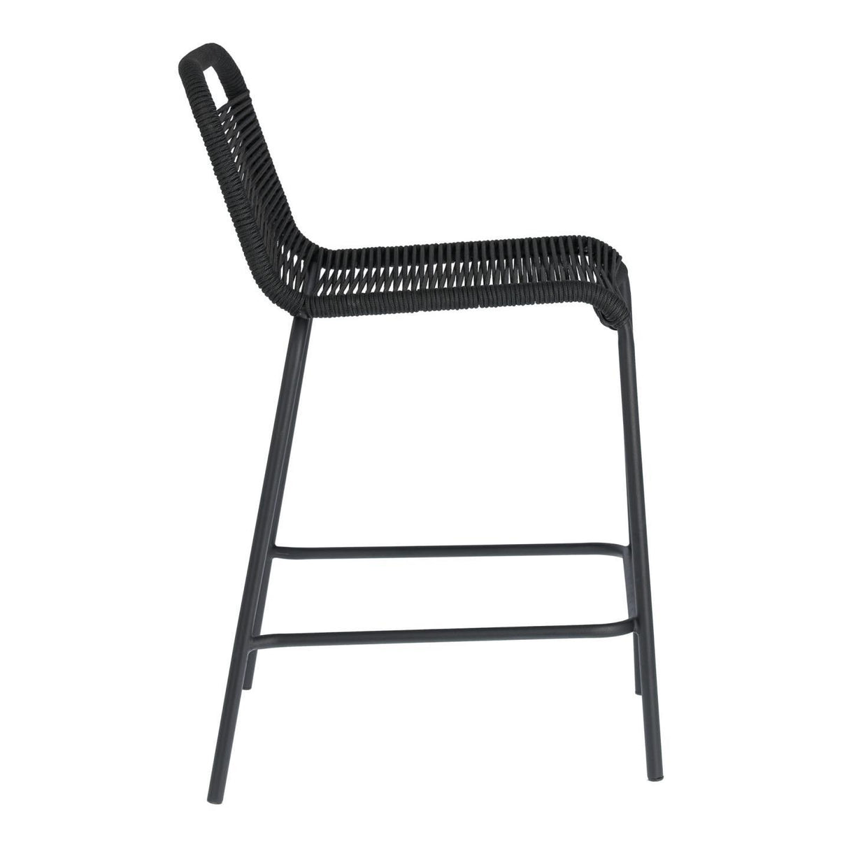 Lambton stapelbarer Hocker aus schwarzem Seil und Stahl mit schwarzem Finish Höhe 62 cm - ZEN ZONE Furniture