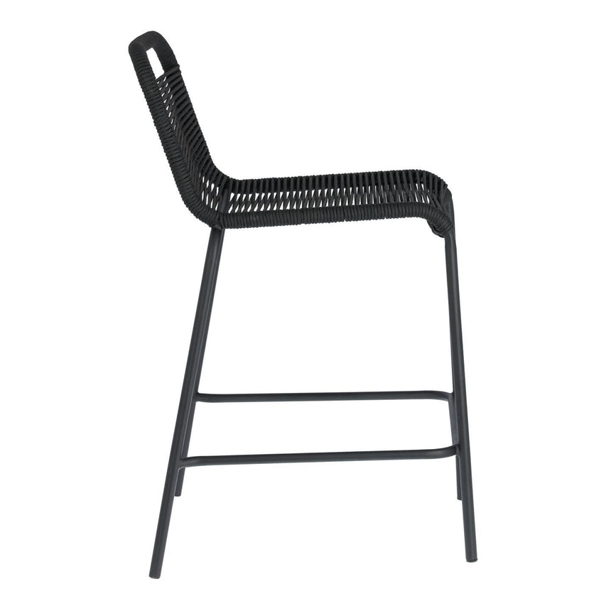 Lambton stapelbarer Hocker aus schwarzem Seil und Stahl mit schwarzem Finish Höhe 62 cm - ZEN ZONE Furniture