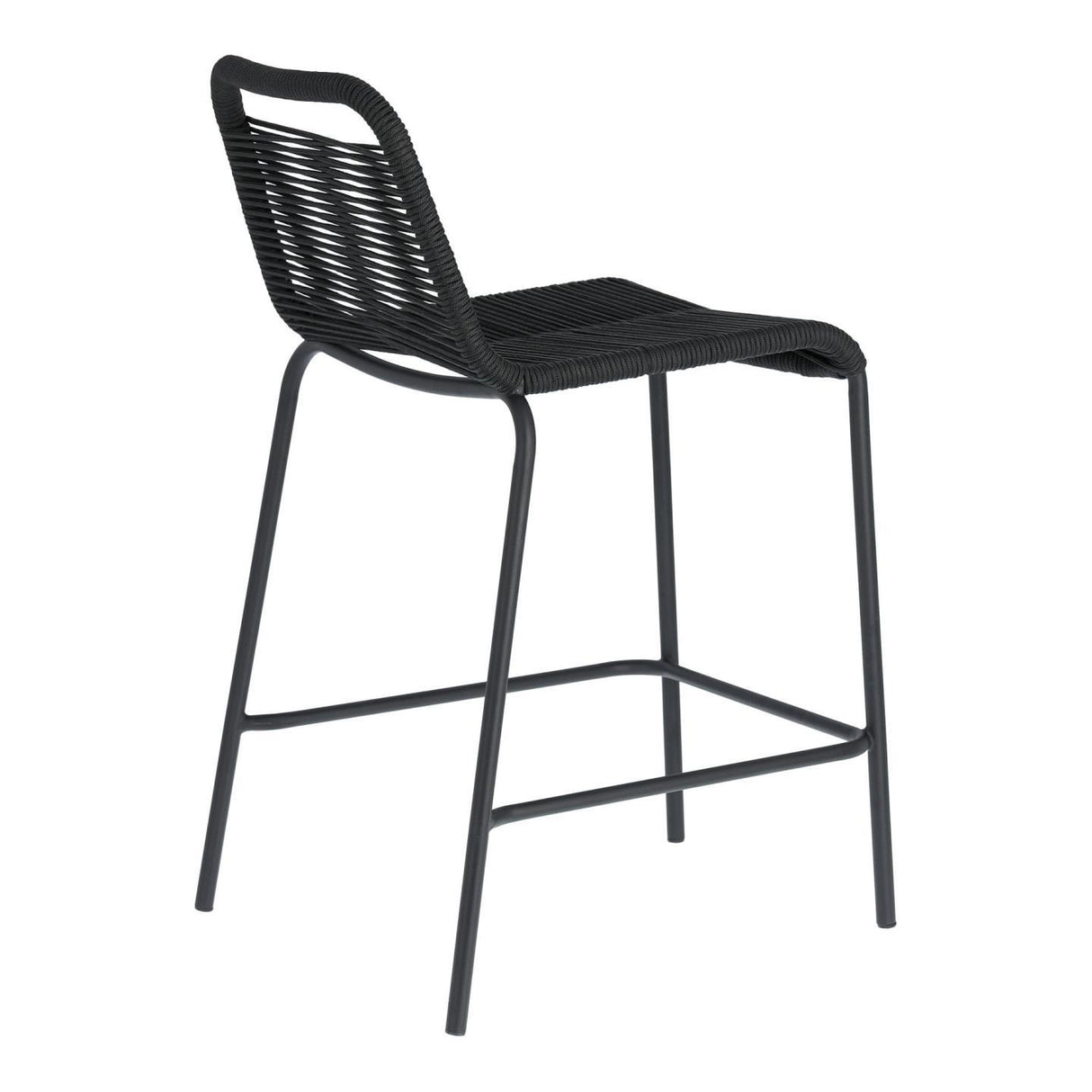 Lambton stapelbarer Hocker aus schwarzem Seil und Stahl mit schwarzem Finish Höhe 62 cm - ZEN ZONE Furniture
