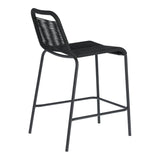 Lambton stapelbarer Hocker aus schwarzem Seil und Stahl mit schwarzem Finish Höhe 62 cm - ZEN ZONE Furniture