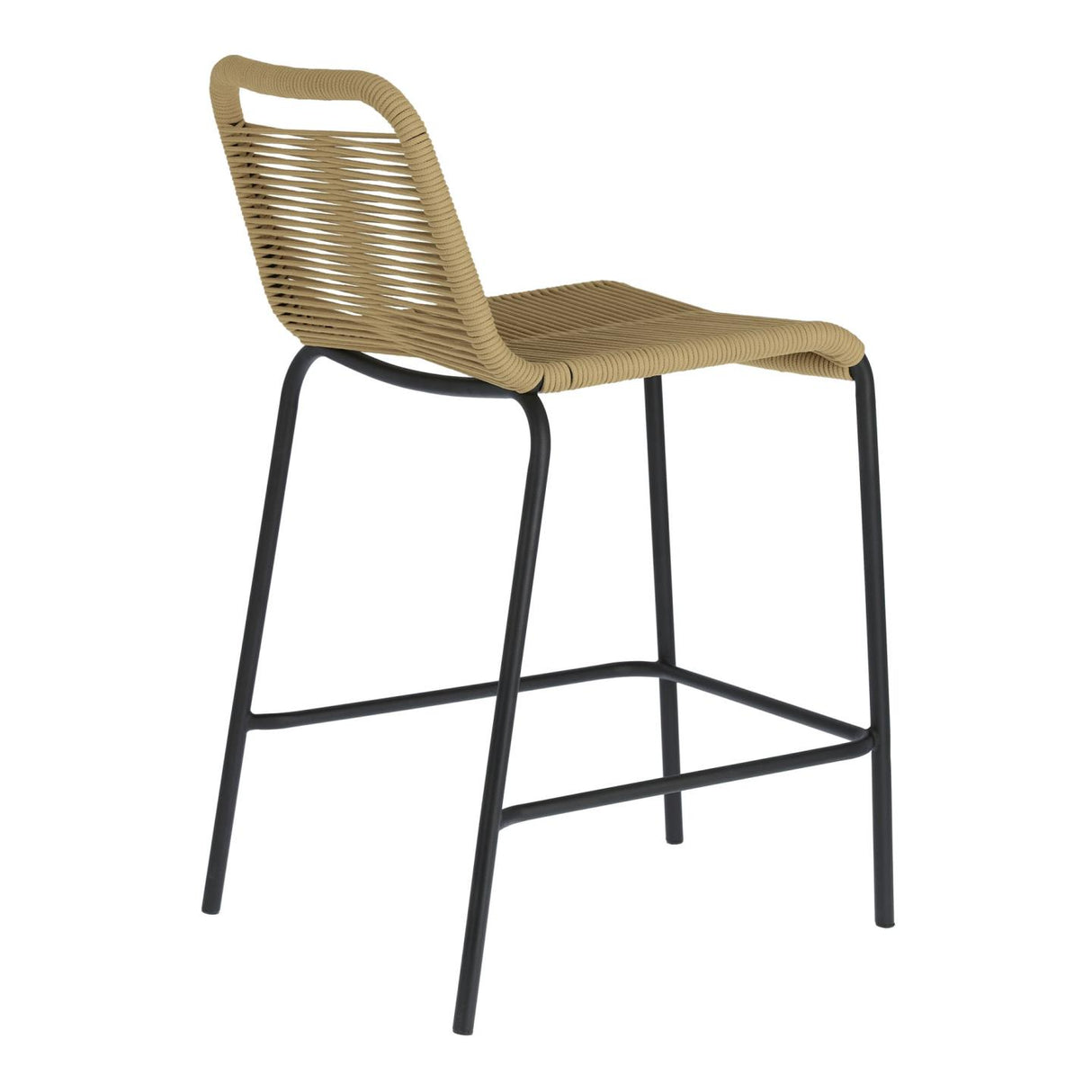 Lambton Hocker aus braunem Seil und Stahl mit schwarzem Finish Höhe 62 cm - ZEN ZONE Furniture