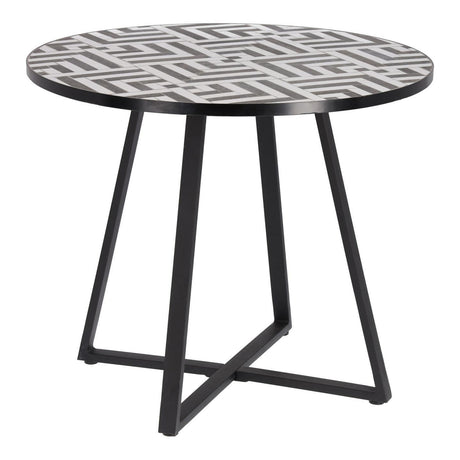 Tella runder Tisch aus weißer und schwarzer Keramik und schwarzen Stahlbeinen Ø 90 cm - ZEN ZONE Furniture
