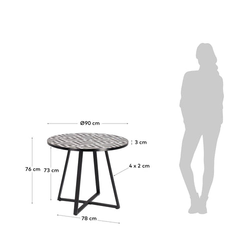 Tella runder Tisch aus weißer und schwarzer Keramik und schwarzen Stahlbeinen Ø 90 cm - ZEN ZONE Furniture