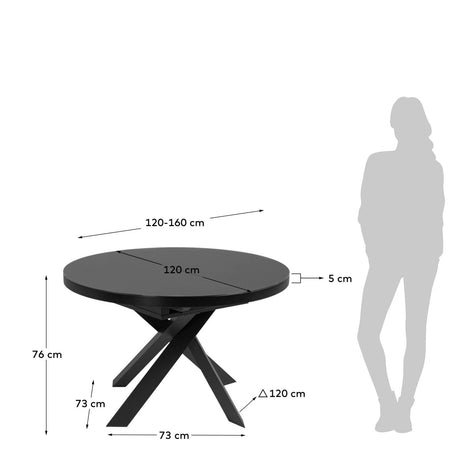 Vashti Ausziehtisch Schwarz Ø 120 x 120 oder 160 cm - ZEN ZONE