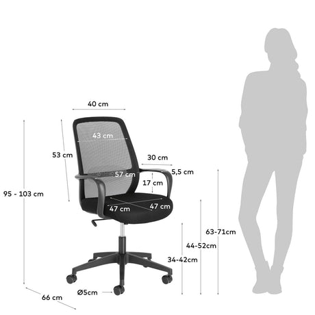 Melva Schreibtischstuhl in Schwarz mit Beinen aus Stahl in Schwarz - ZEN ZONE Furniture