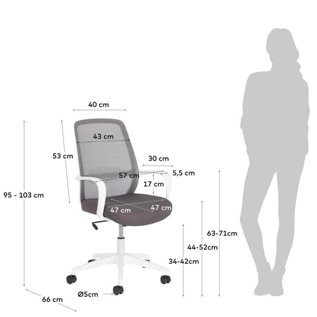 Melva Schreibtischstuhl in Grau mit Beinen aus Stahl in Weiß - ZEN ZONE Furniture