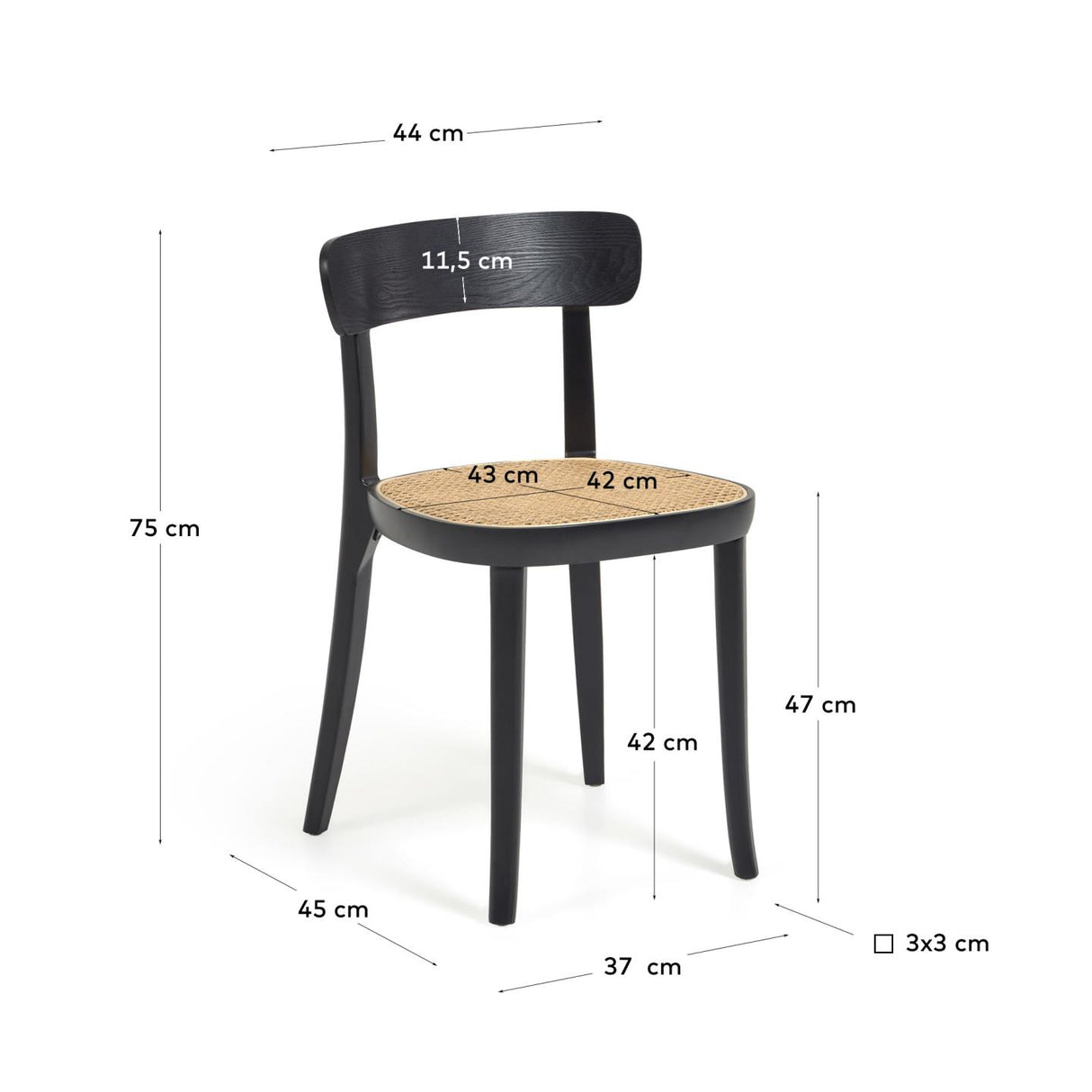 Romane Stuhl aus Buchenholz mit schwarzem Finish, Eschenfurnier und Rattan - ZEN ZONE Furniture