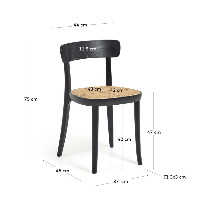 Romane Stuhl aus Buchenholz mit schwarzem Finish, Eschenfurnier und Rattan - ZEN ZONE Furniture