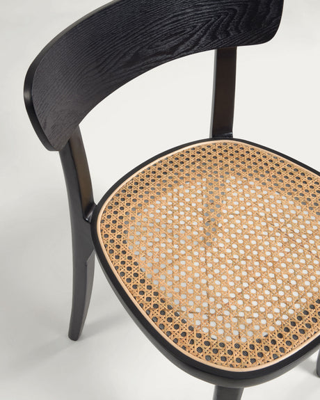 Romane Stuhl aus Buchenholz mit schwarzem Finish, Eschenfurnier und Rattan - ZEN ZONE Furniture