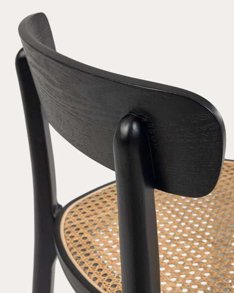 Romane Stuhl aus Buchenholz mit schwarzem Finish, Eschenfurnier und Rattan - ZEN ZONE Furniture