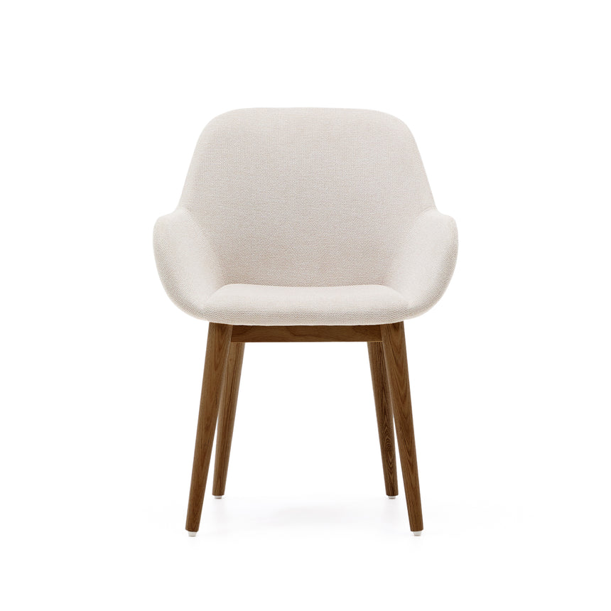 Konna Stuhl in Beige und Beine aus massivem Eschenholz mit dunklem Finish - ZEN ZONE Furniture