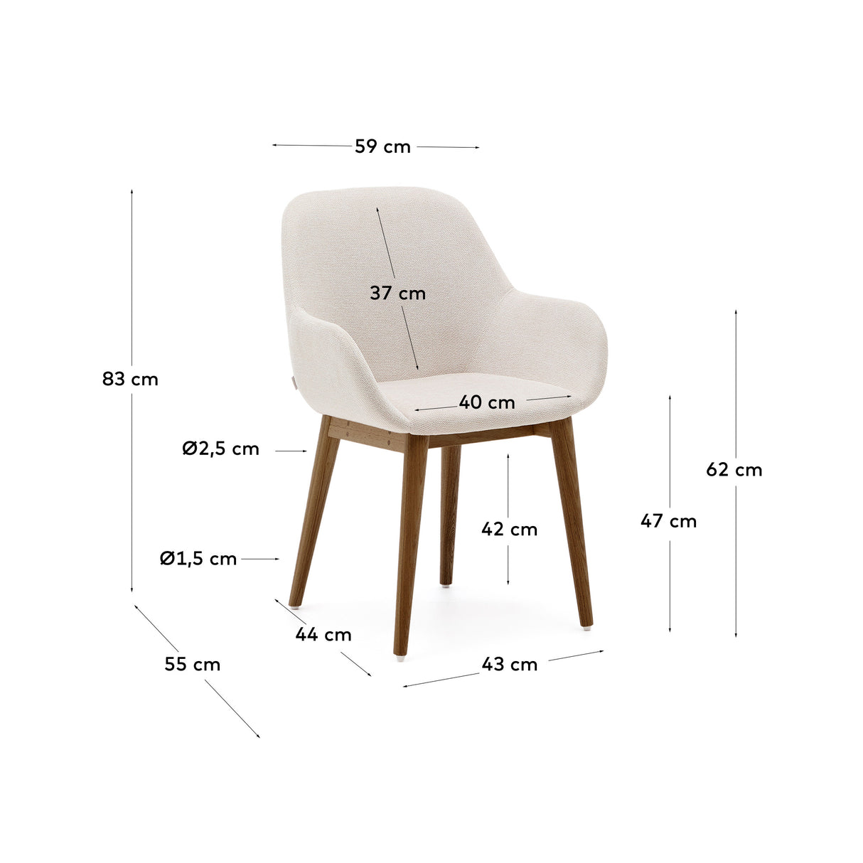 Konna Stuhl in Beige und Beine aus massivem Eschenholz mit dunklem Finish - ZEN ZONE Furniture