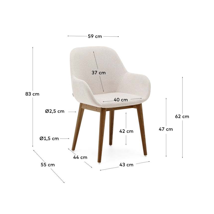 Konna Stuhl in Beige und Beine aus massivem Eschenholz mit dunklem Finish - ZEN ZONE Furniture