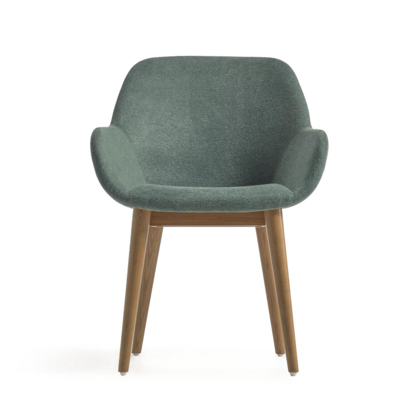 Konna Stuhl in Grün und Beine aus massivem Eschenholz mit dunklem Finish - ZEN ZONE Furniture