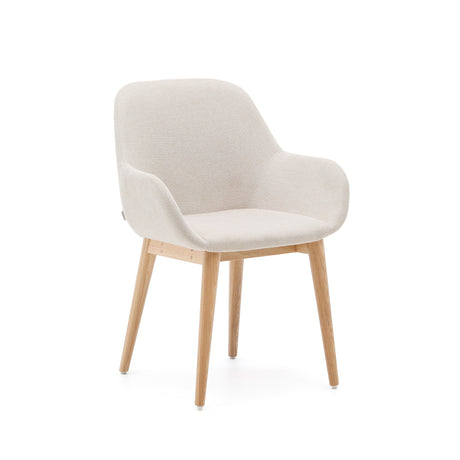 Konna Stuhl in Beige und Beine aus massivem Eschenholz mit natürlichem Finish - ZEN ZONE Furniture