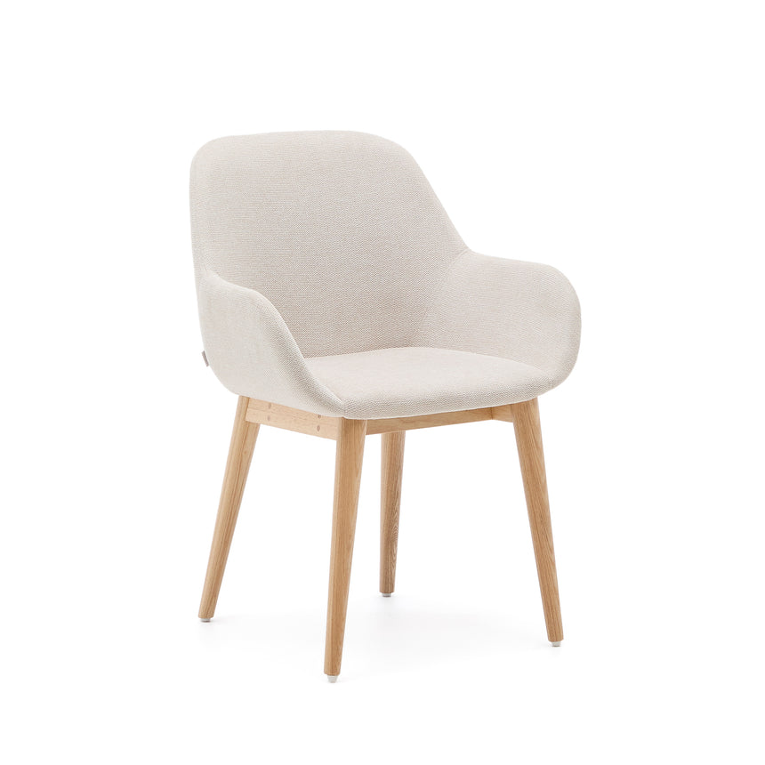 Konna Stuhl in Beige und Beine aus massivem Eschenholz mit natürlichem Finish - ZEN ZONE Furniture