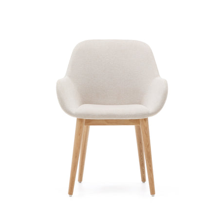 Konna Stuhl in Beige und Beine aus massivem Eschenholz mit natürlichem Finish - ZEN ZONE Furniture