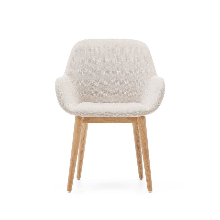 Konna Stuhl in Beige und Beine aus massivem Eschenholz mit natürlichem Finish - ZEN ZONE Furniture
